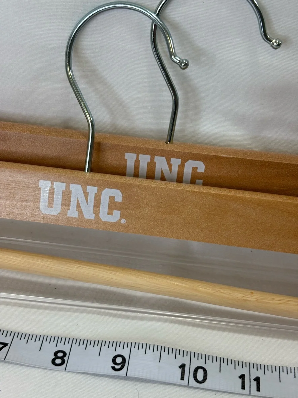 UNC UNIVERSITY OF NORTH CAROLINA Natural Wooden Trouser Hangers 13.5” LIKE-NEW